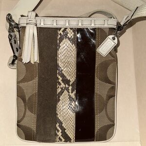 COACH Swingpack Hamptons Signature Striped Python Trimmed Canvas Crossbody 10266